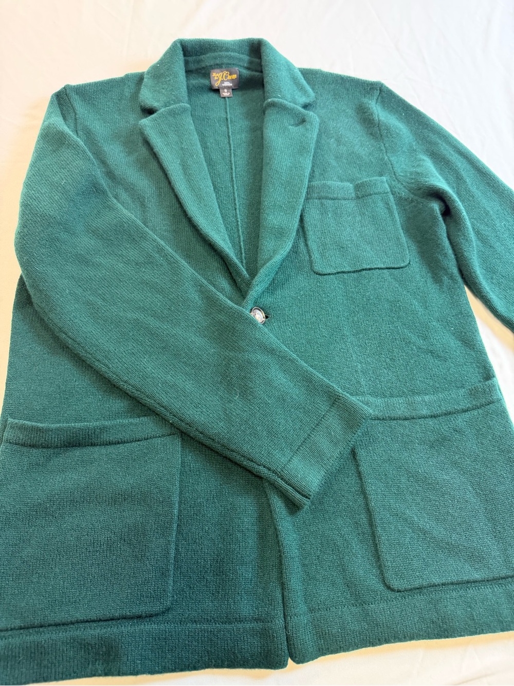 J.Crew 100% Cashmere Sweater Blazer Small Green Knit Jacket